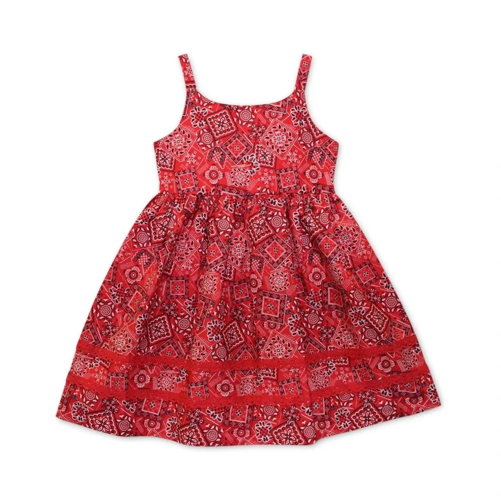 Blueberi Boulevard Baby Girls Bandana Sundress‎ with Gingham Trim - Red Bandana